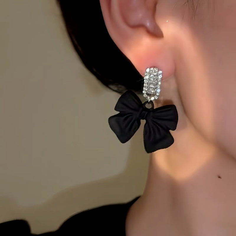 14K Gold-Plated Elegant Zircon Bow Earrings