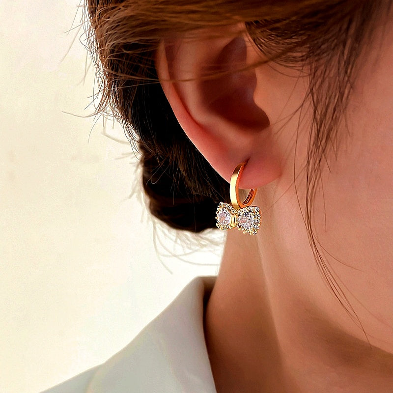 14K Gold-Plated Elegant Zircon Bow Earrings