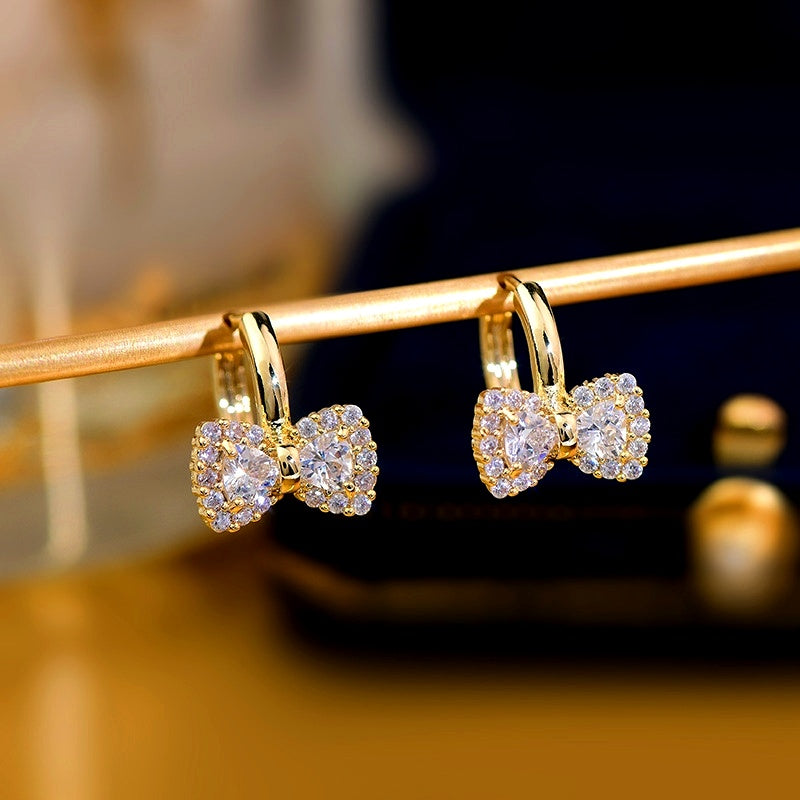 14K Gold-Plated Elegant Zircon Bow Earrings