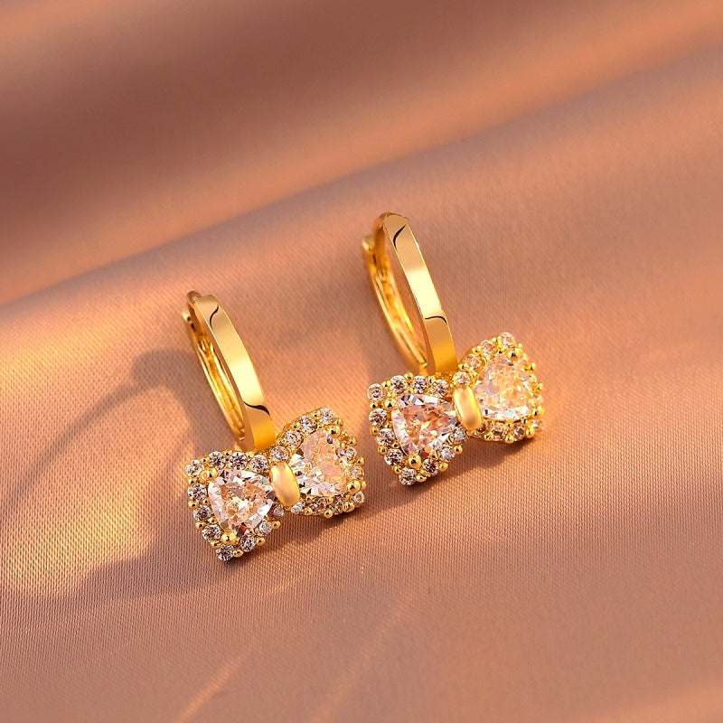 14K Gold-Plated Elegant Zircon Bow Earrings