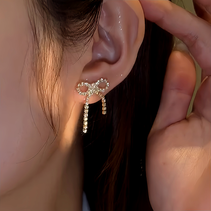 14K Gold-Plated Elegant Zircon Bow Pearl Earrings