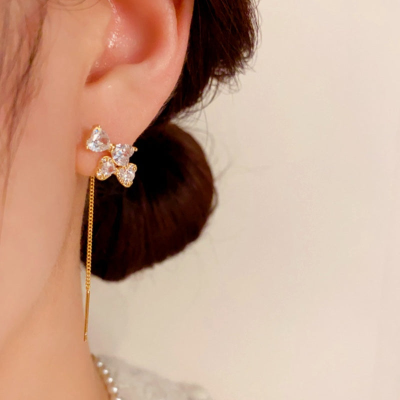 14K Gold-Plated Elegant Zircon Bow Threader Earrings