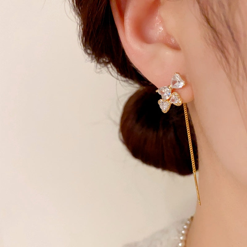 14K Gold-Plated Elegant Zircon Bow Threader Earrings