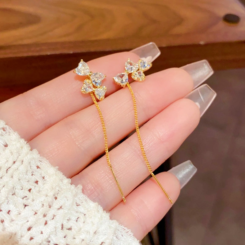 14K Gold-Plated Elegant Zircon Bow Threader Earrings