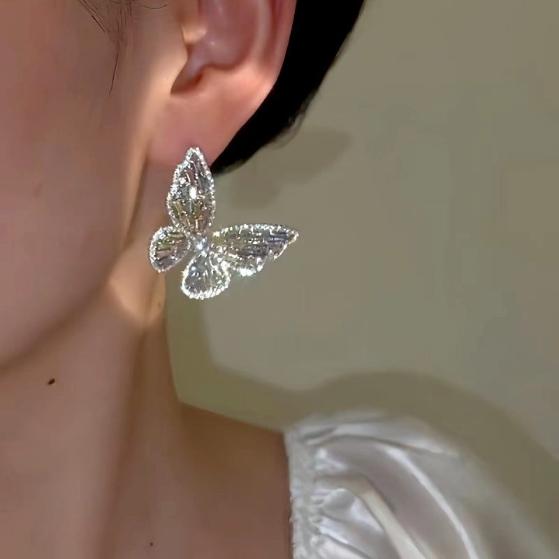 14K Gold-Plated Elegant Zircon Butterfly Earrings