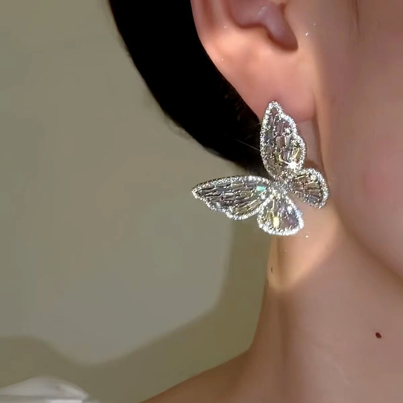 14K Gold-Plated Elegant Zircon Butterfly Earrings