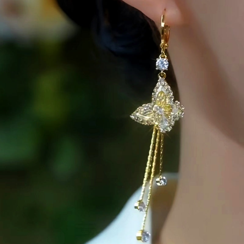 14K Gold-Plated Elegant Zircon Butterfly Earrings