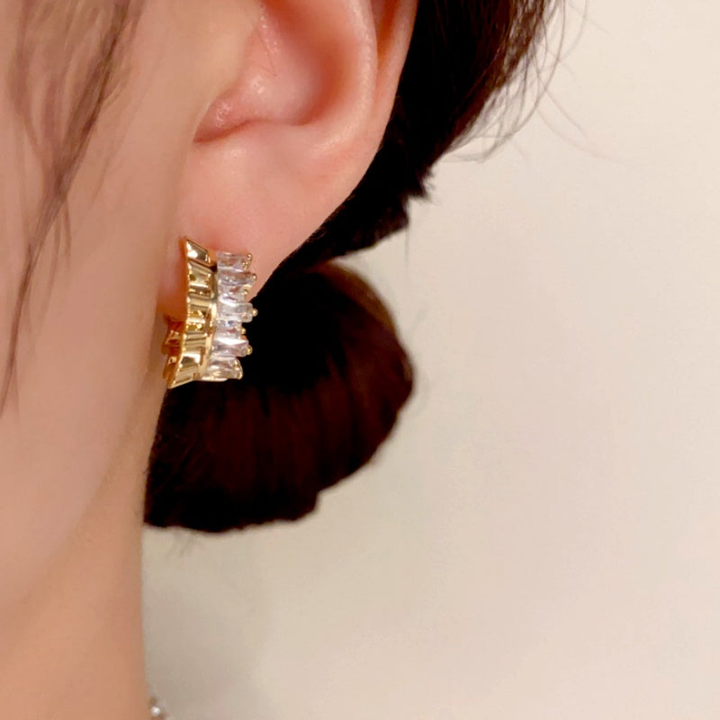 14K Gold-Plated Elegant Zircon C-Shaped Earrings