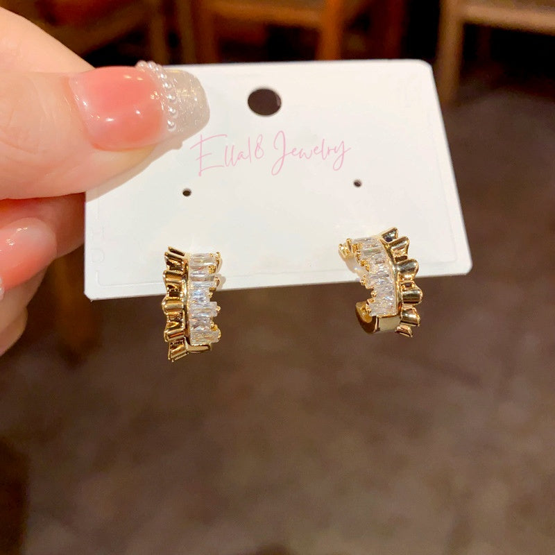 14K Gold-Plated Elegant Zircon C-Shaped Earrings