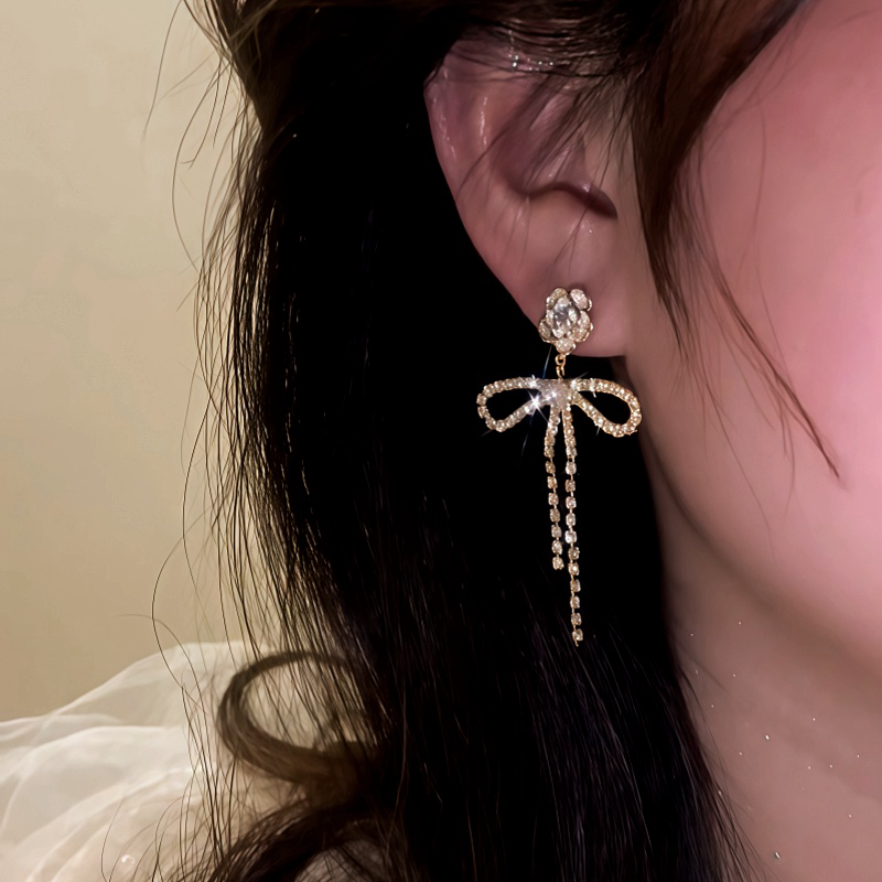 14K Gold-Plated Elegant Zircon Camellia Pearl Bow Earrings