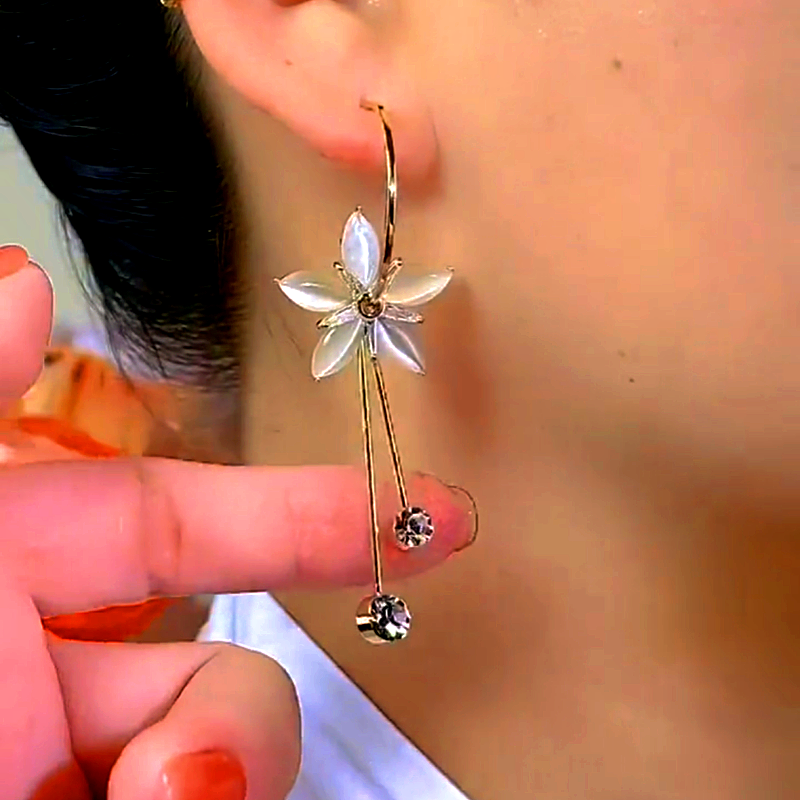 14K Gold-Plated Elegant Zircon Cat's Eye Flower Earrings
