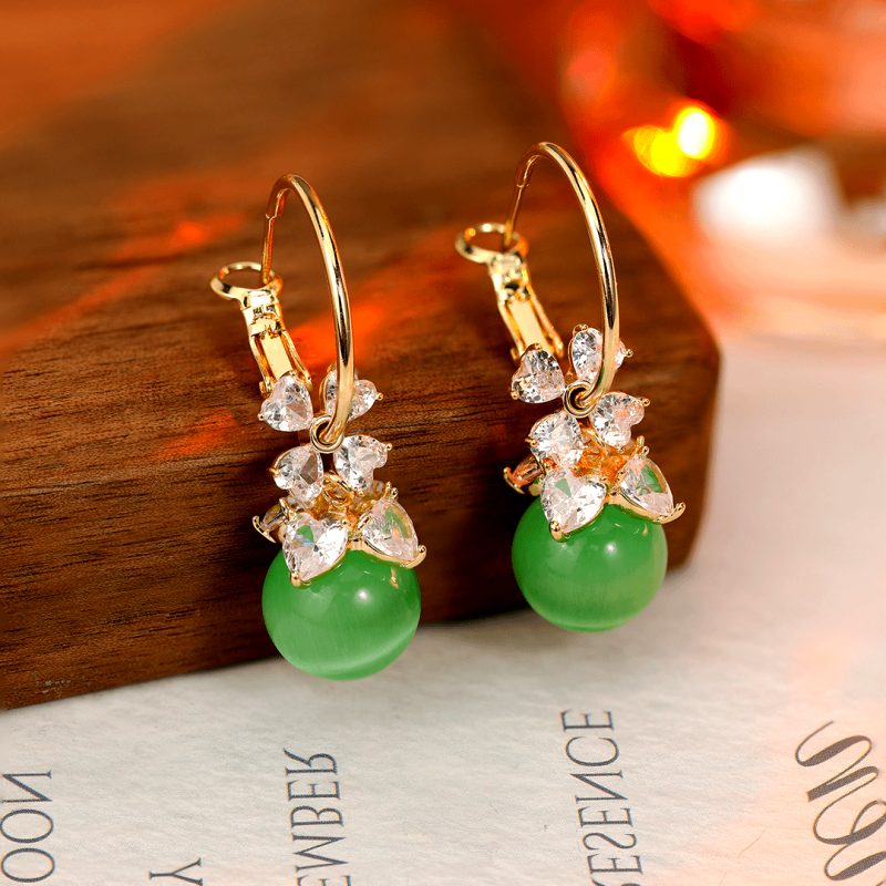 14K Gold-Plated Elegant Zircon Cat's Eye Stone Earrings