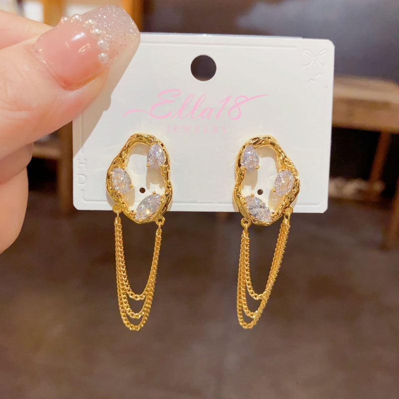 14K Gold-Plated Elegant Zircon Chain Tassel Earrings