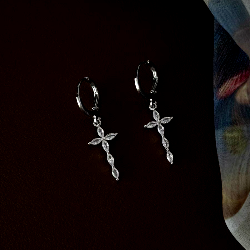 14K Gold-Plated Elegant Zircon Cross Earrings