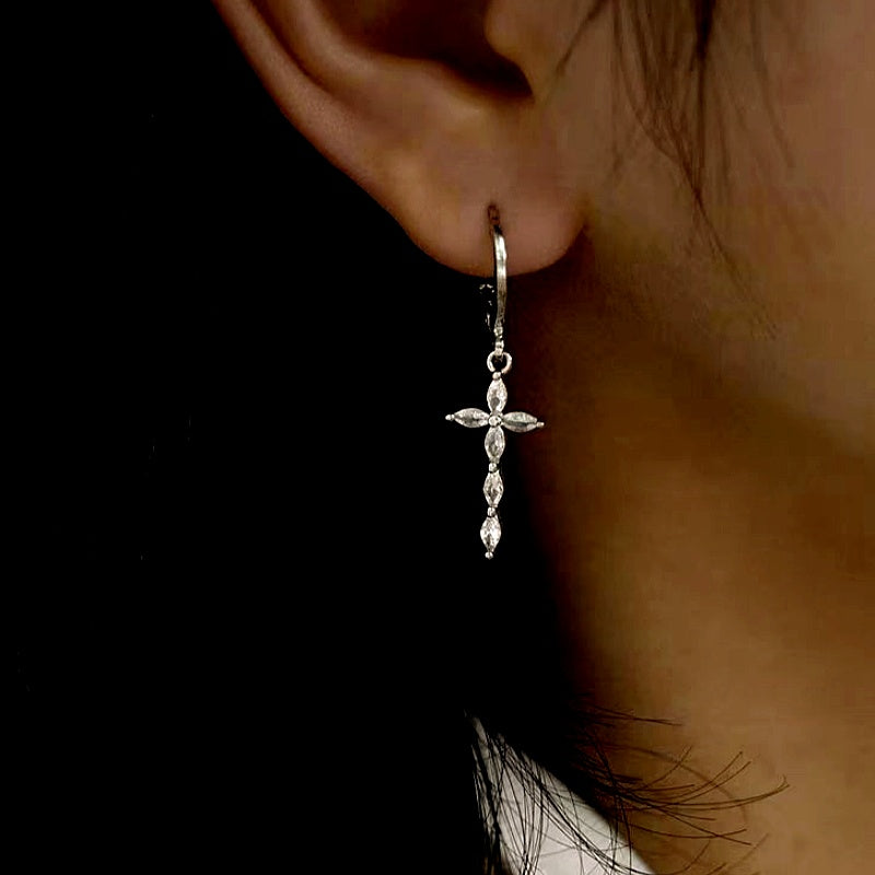 14K Gold-Plated Elegant Zircon Cross Earrings