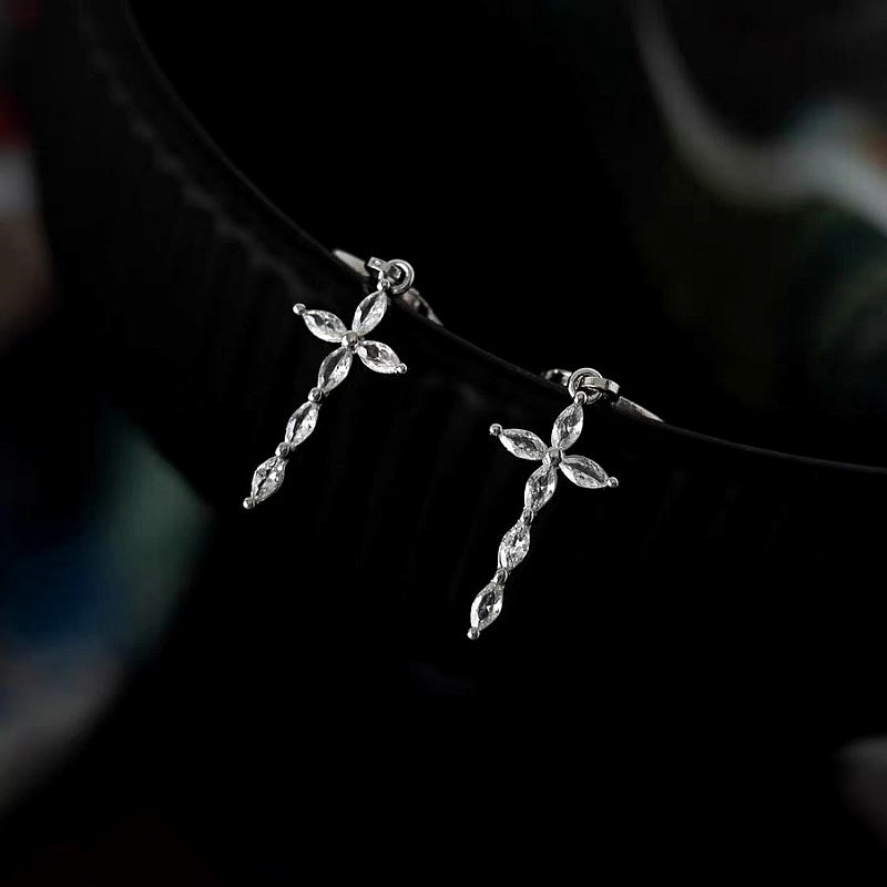14K Gold-Plated Elegant Zircon Cross Earrings