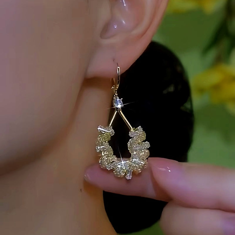 14K Gold-Plated Elegant Zircon Crystal Earrings