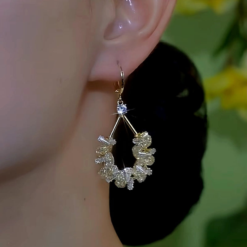 14K Gold-Plated Elegant Zircon Crystal Earrings
