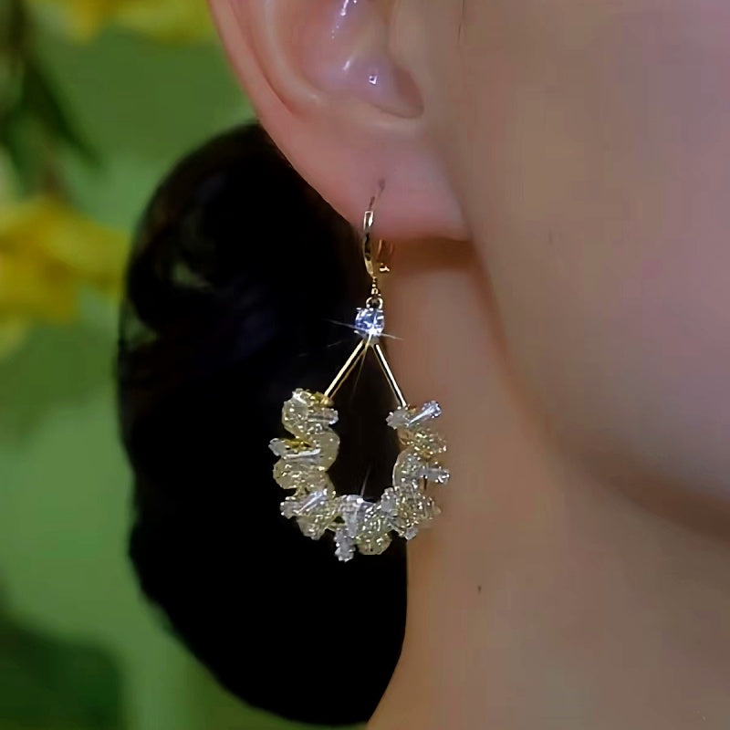 14K Gold-Plated Elegant Zircon Crystal Earrings