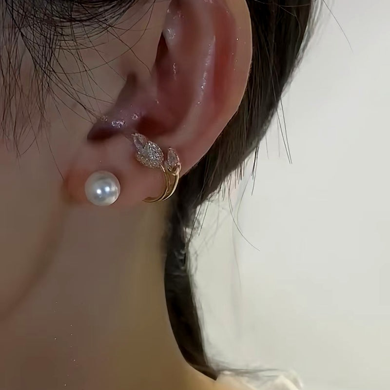 14K Gold-Plated Elegant Zircon Crystal Pearl Earrings