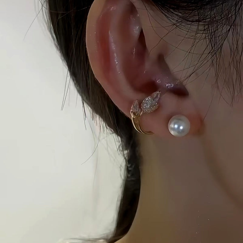 14K Gold-Plated Elegant Zircon Crystal Pearl Earrings