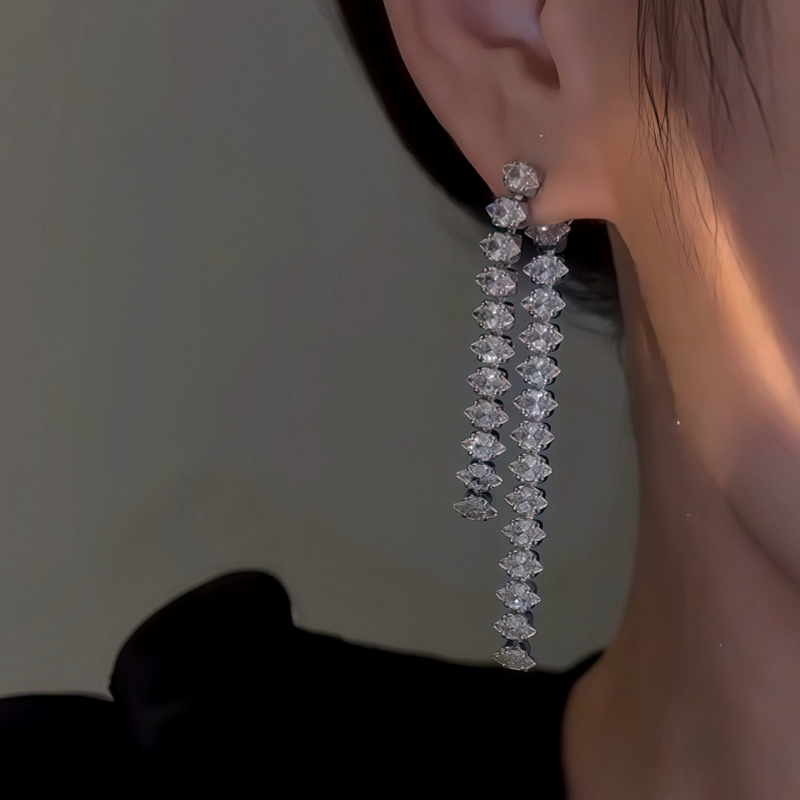 14K Gold-Plated Elegant Zircon Diamond Tassel Earrings