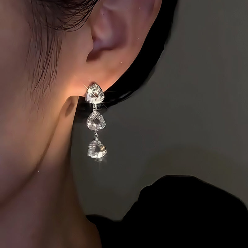 14K Gold-Plated Elegant Zircon Diamond Triangle Earrings
