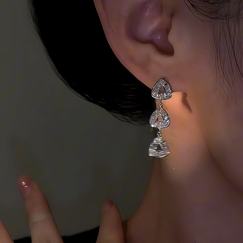 14K Gold-Plated Elegant Zircon Diamond Triangle Earrings