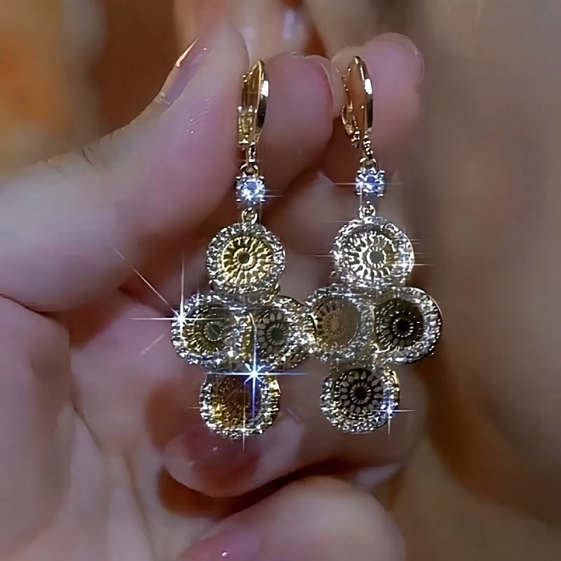 14K Gold-plated Zircon Disc Tassel Earrings