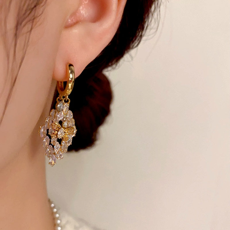 14K Gold-Plated Elegant Zircon Double-Layer Butterfly Earrings