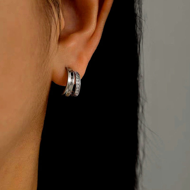 14K Gold-Plated Elegant Zircon Double-Layer C-Shaped Earrings