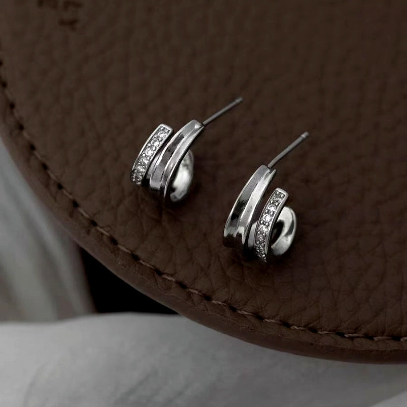 14K Gold-Plated Elegant Zircon Double-Layer C-Shaped Earrings