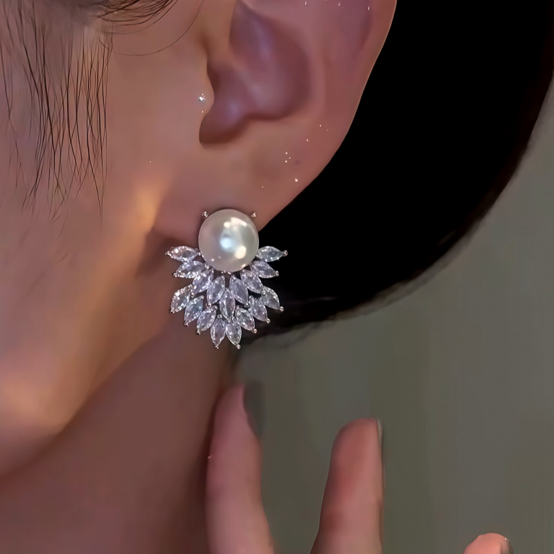 14K Gold-Plated Elegant Zircon Double-Layer Pearl Earrings