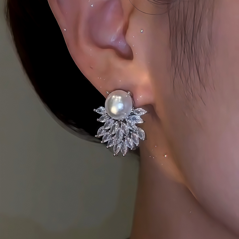14K Gold-Plated Elegant Zircon Double-Layer Pearl Earrings