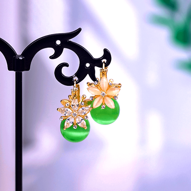 14K Gold-Plated Elegant Zircon Double-Sided Flower Earrings