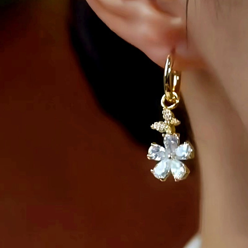 14K Gold-Plated Elegant Zircon Flower And Butterfly Earrings