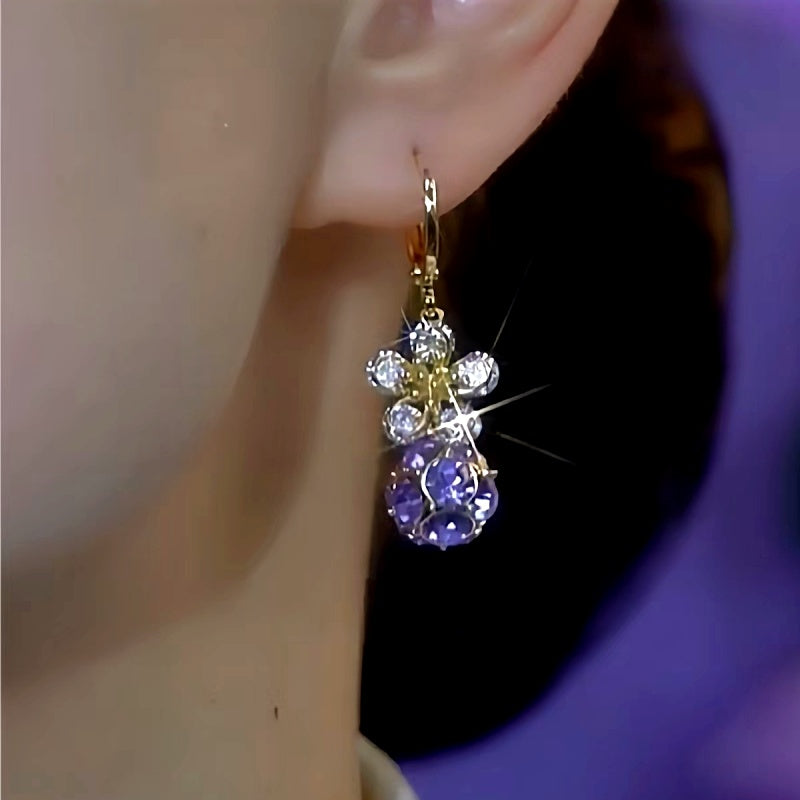 14K Gold-Plated Elegant Zircon Flower Diamond Ball Earrings