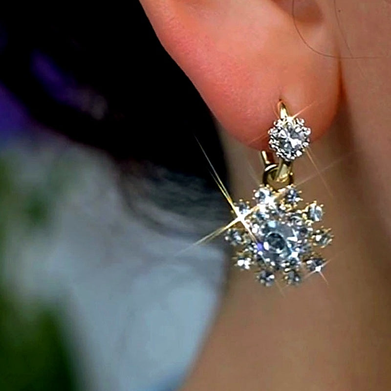 14K Gold-Plated Elegant Zircon Flower Earrings
