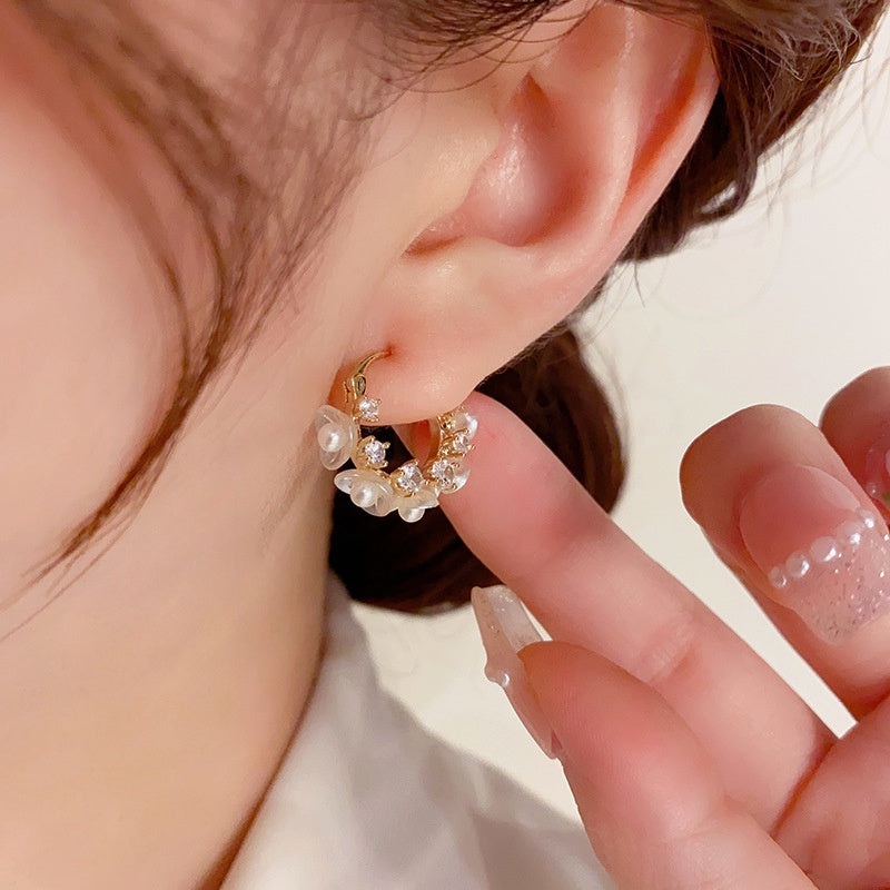 14K Gold-Plated Elegant Zircon Flower Earrings