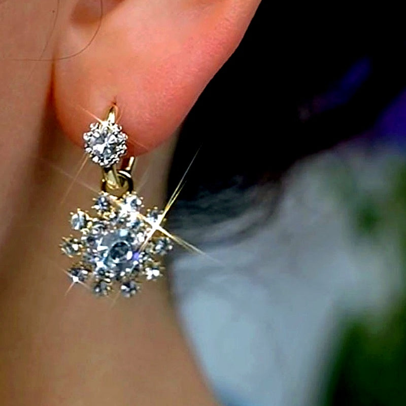 14K Gold-Plated Elegant Zircon Flower Earrings