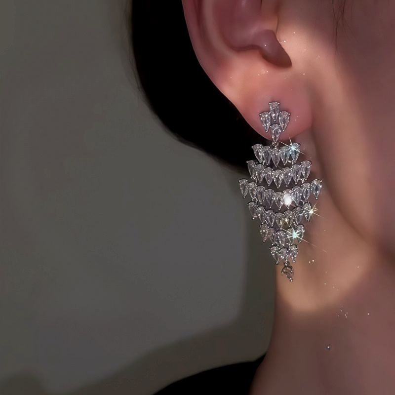 14K Gold-Plated Elegant Zircon Full Diamond Tassel Earrings