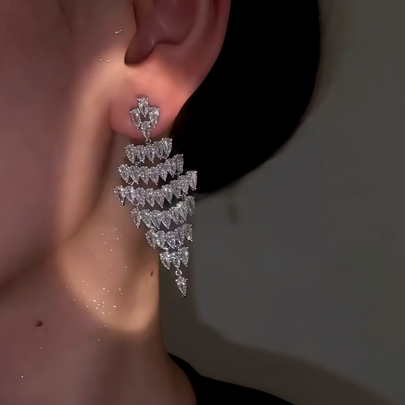 14K Gold-Plated Elegant Zircon Full Diamond Tassel Earrings