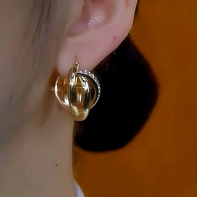 14K Gold-Plated Elegant Zircon Geometric Hoop Earrings
