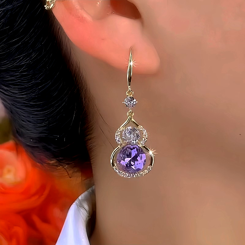 14K Gold-Plated Elegant Zircon Gourd Ear Hook Earrings