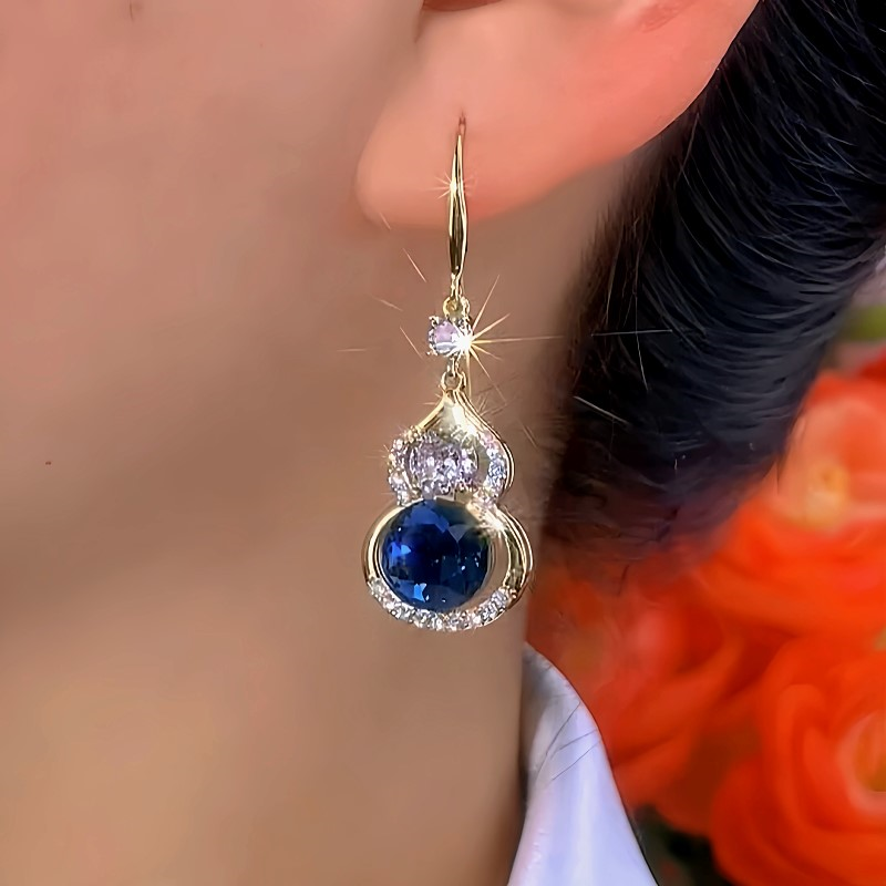 14K Gold-Plated Elegant Zircon Gourd Ear Hook Earrings