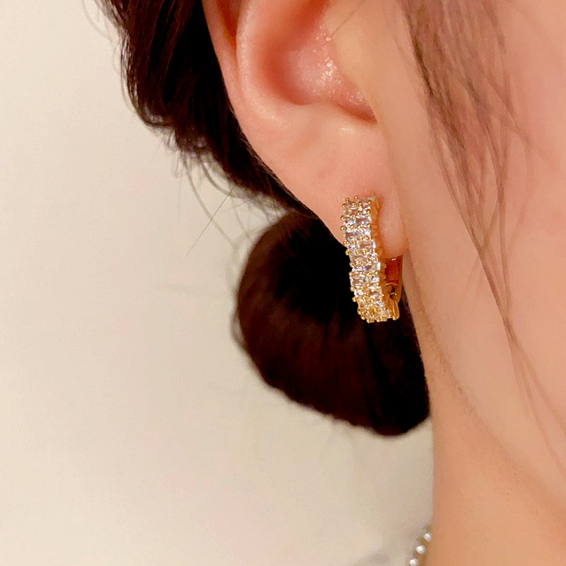 14K Gold-Plated Elegant Zircon Heart-Design Earrings