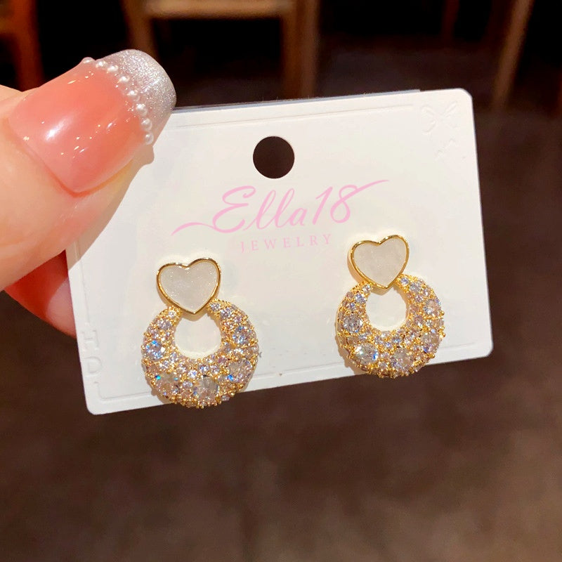 14K Gold-Plated Elegant Zircon Heart Earrings