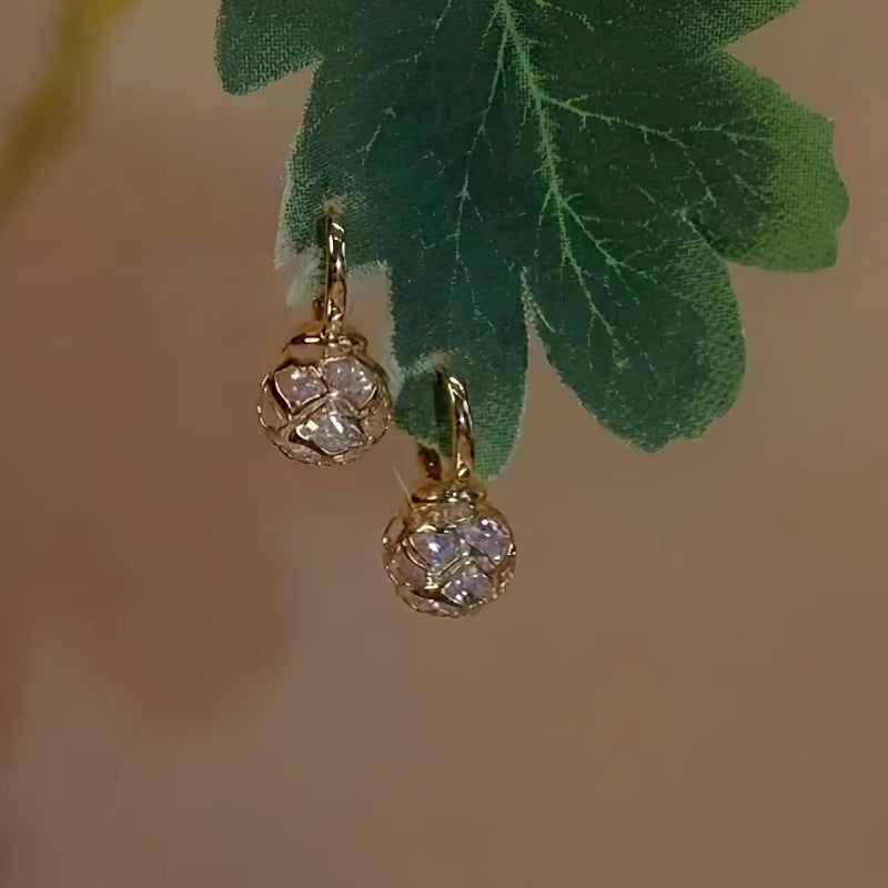 14K Gold-Plated Elegant Zircon Hollow Ball Earrings