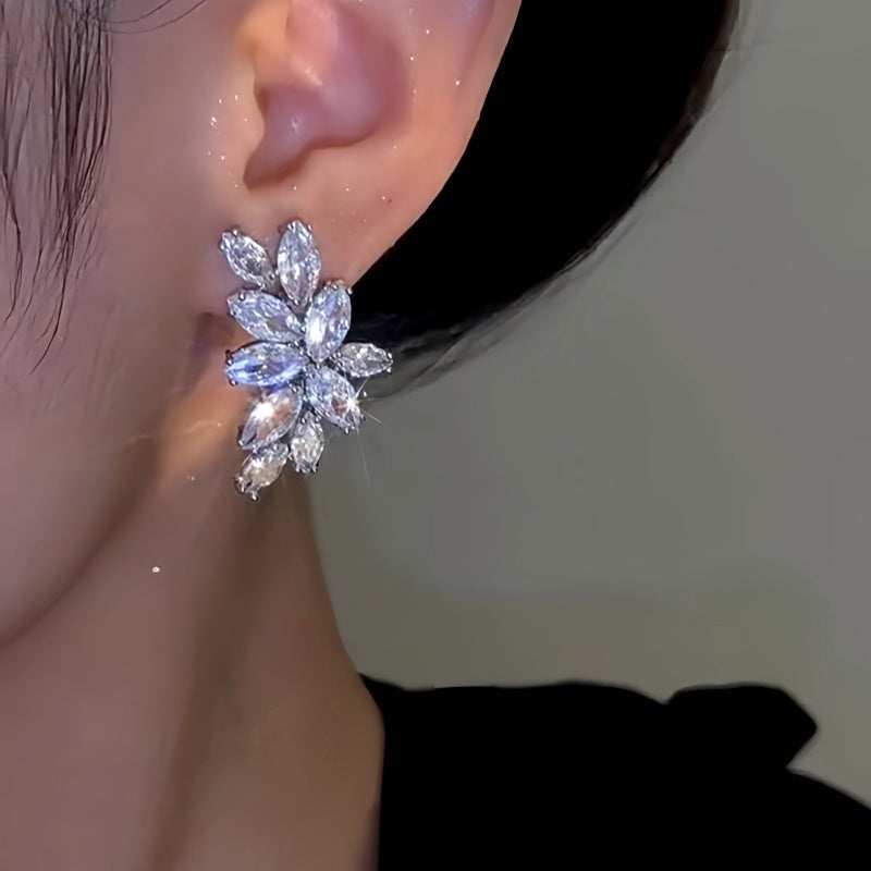 14K Gold-Plated Elegant Zircon Leaf Earrings