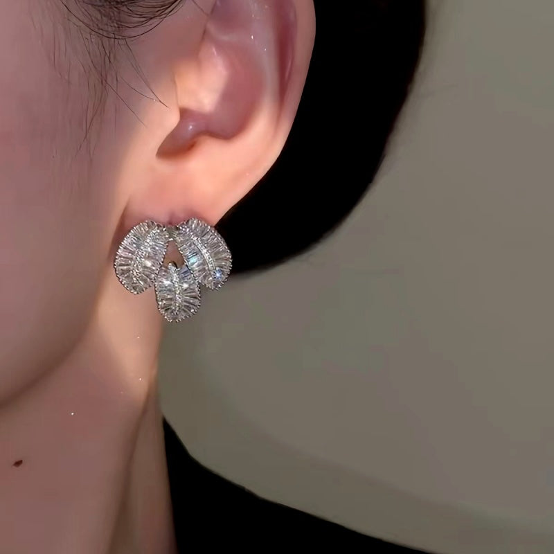 14K Gold-Plated Elegant Zircon Leaf Earrings